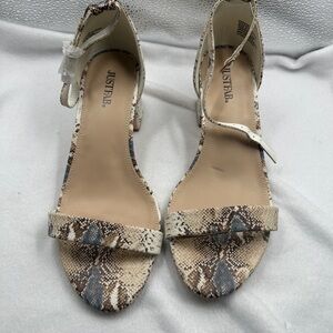 JustFab Snakeskin Heels - Cream and Brown
